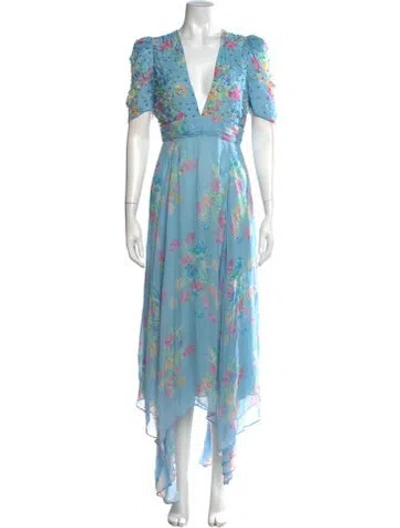 Pre-owned Loveshackfancy Floral Print Long Dress In Blue