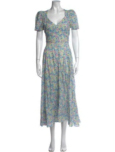 Pre-owned Loveshackfancy Floral Print Long Dress In Blue
