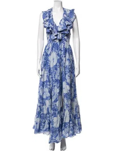 Pre-owned Loveshackfancy Floral Print Long Dress In Blue