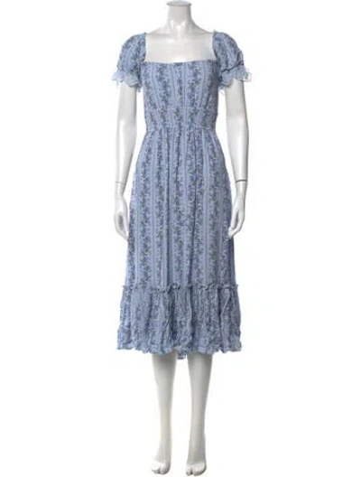 Pre-owned Loveshackfancy Floral Print Long Dress In Blue