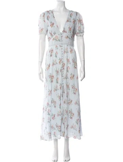 Pre-owned Loveshackfancy Floral Print Long Dress In Blue