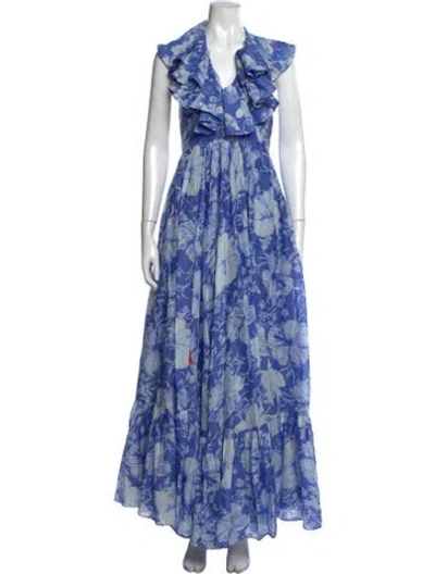 Pre-owned Loveshackfancy Floral Print Long Dress In Blue