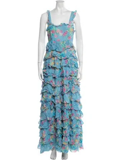 Pre-owned Loveshackfancy Floral Print Long Dress In Blue