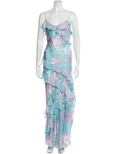 Pre-owned Loveshackfancy Floral Print Long Dress In Blue