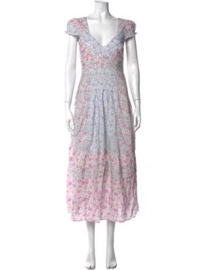 Pre-owned Loveshackfancy Floral Print Long Dress In Blue