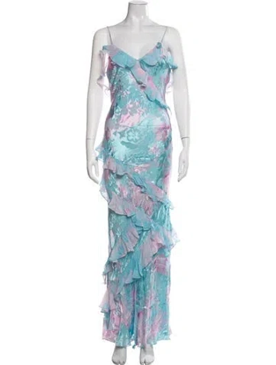 Pre-owned Loveshackfancy Floral Print Long Dress In Blue