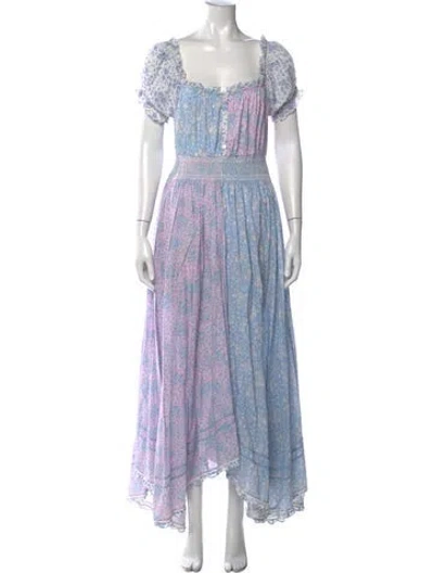 Pre-owned Loveshackfancy Floral Print Long Dress In Blue/pink