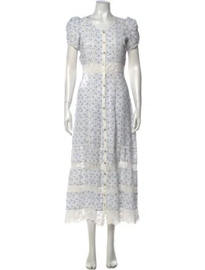 Pre-owned Loveshackfancy Floral Print Long Dress In Blue/white