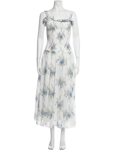 Pre-owned Loveshackfancy Floral Print Long Dress In Blue/white