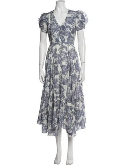 Pre-owned Loveshackfancy Floral Print Long Dress In Blue/white
