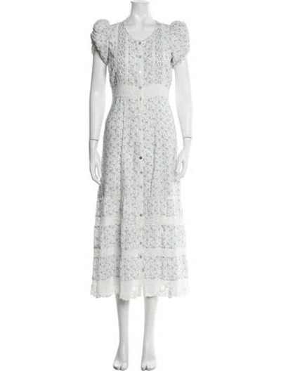 Pre-owned Loveshackfancy Floral Print Long Dress In Blue/white