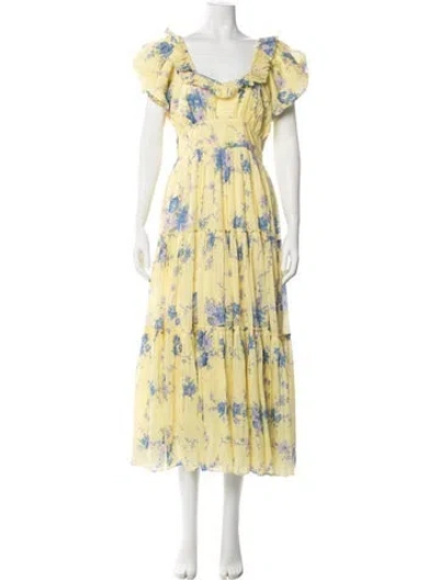 Pre-owned Loveshackfancy Floral Print Long Dress In Blue/yellow
