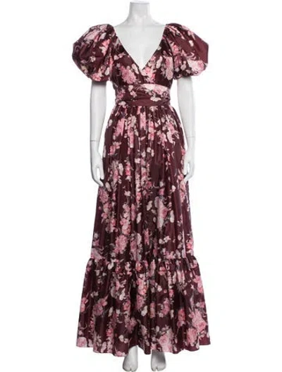 Pre-owned Loveshackfancy Floral Print Long Dress In Burgundy