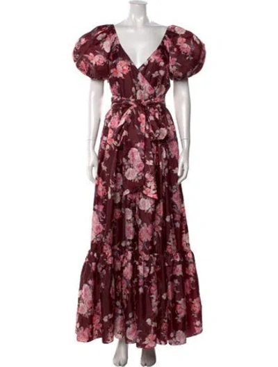 Pre-owned Loveshackfancy Floral Print Long Dress In Burgundy
