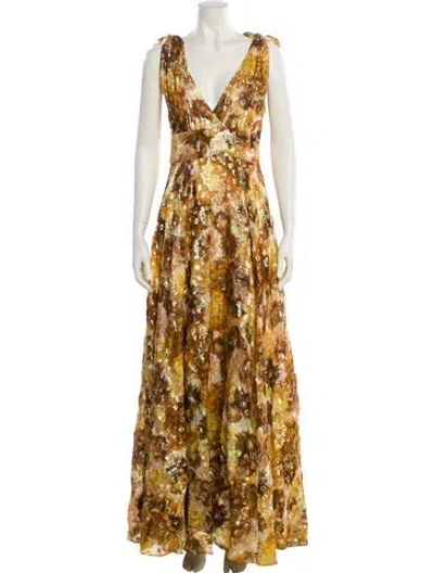 Pre-owned Loveshackfancy Floral Print Long Dress In Gold