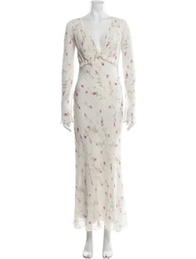 Pre-owned Loveshackfancy Floral Print Long Dress In Gray