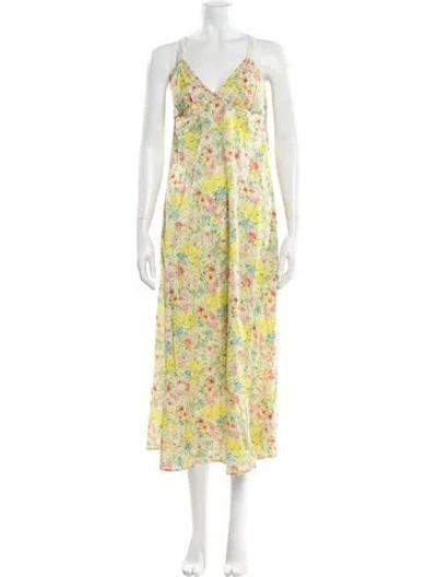 Pre-owned Loveshackfancy Floral Print Long Dress In Green