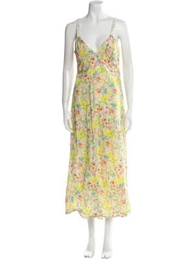 Pre-owned Loveshackfancy Floral Print Long Dress In Green