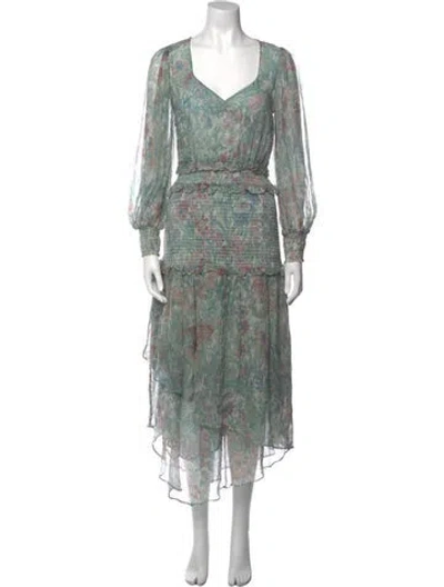 Pre-owned Loveshackfancy Floral Print Long Dress In Green