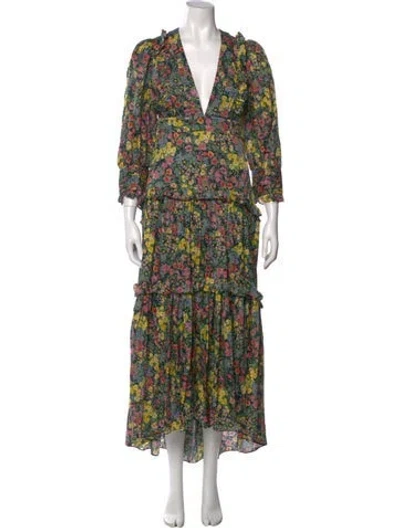 Pre-owned Loveshackfancy Floral Print Long Dress In Green
