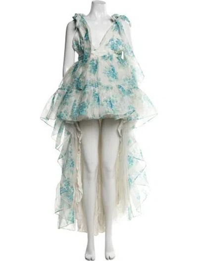 Pre-owned Loveshackfancy Floral Print Long Dress In Green