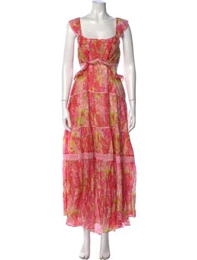Pre-owned Loveshackfancy Floral Print Long Dress In Green