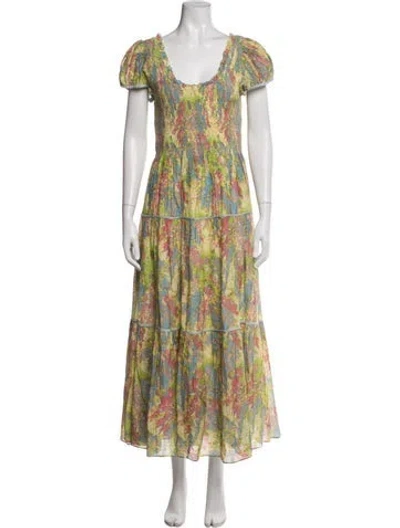 Pre-owned Loveshackfancy Floral Print Long Dress In Green