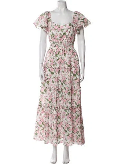 Pre-owned Loveshackfancy Floral Print Long Dress In Multi