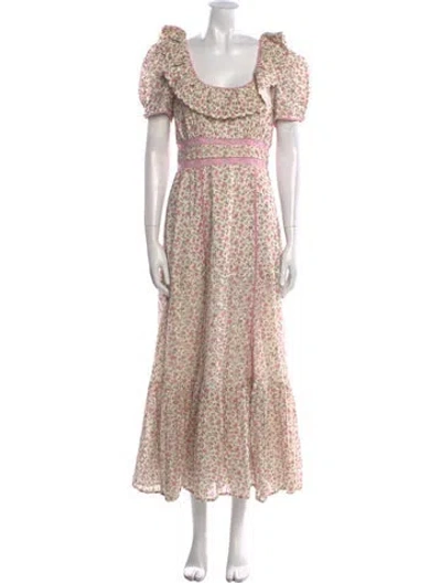 Pre-owned Loveshackfancy Floral Print Long Dress In Multi