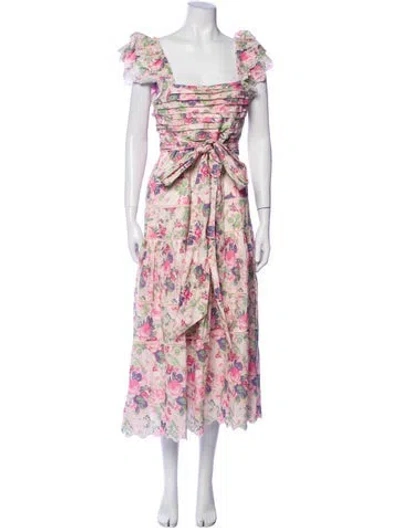 Pre-owned Loveshackfancy Floral Print Long Dress In Multi