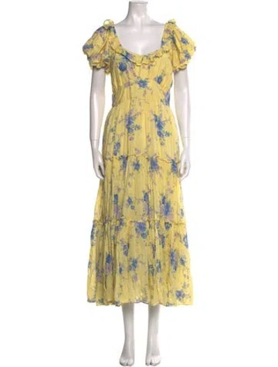Pre-owned Loveshackfancy Floral Print Long Dress In Multi