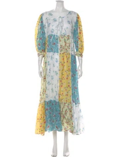 Pre-owned Loveshackfancy Floral Print Long Dress In Multi