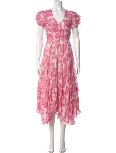 Pre-owned Loveshackfancy Floral Print Long Dress In Multi