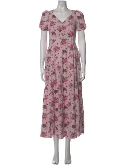 Pre-owned Loveshackfancy Floral Print Long Dress In Multi