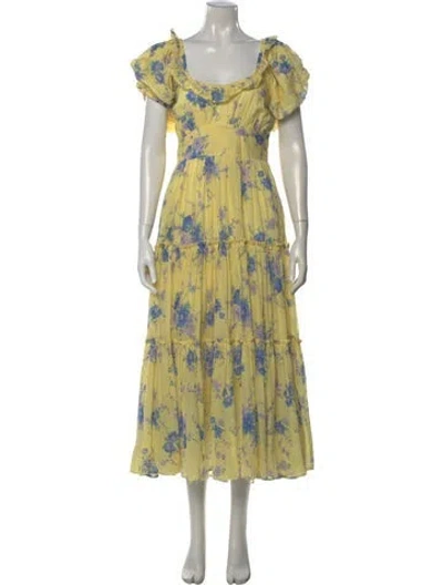 Pre-owned Loveshackfancy Floral Print Long Dress In Multi