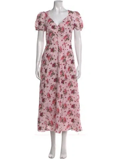 Pre-owned Loveshackfancy Floral Print Long Dress In Multi