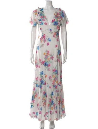 Pre-owned Loveshackfancy Floral Print Long Dress In Multi