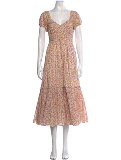 Pre-owned Loveshackfancy Floral Print Long Dress In Multi