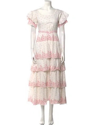 Pre-owned Loveshackfancy Floral Print Long Dress In Neutral