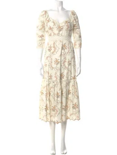Pre-owned Loveshackfancy Floral Print Long Dress In Neutral