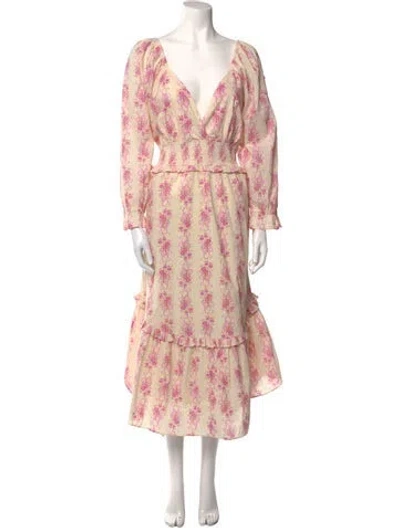 Pre-owned Loveshackfancy Floral Print Long Dress In Neutral