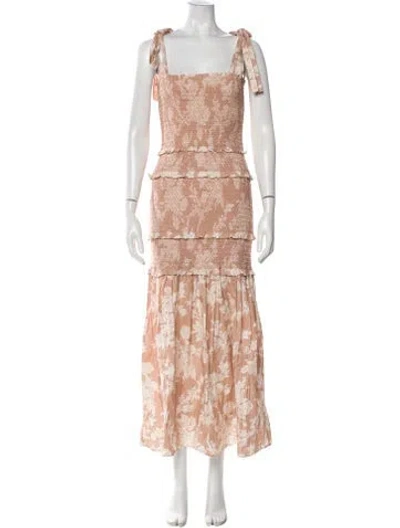 Pre-owned Loveshackfancy Floral Print Long Dress In Neutral