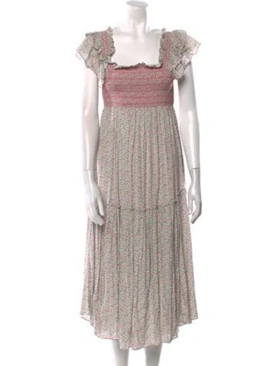 Pre-owned Loveshackfancy Floral Print Long Dress In Neutral