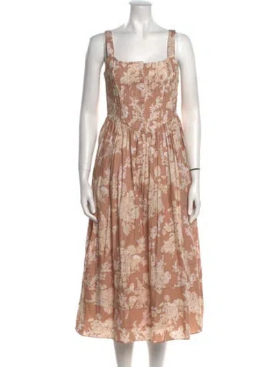 Pre-owned Loveshackfancy Floral Print Long Dress In Neutral