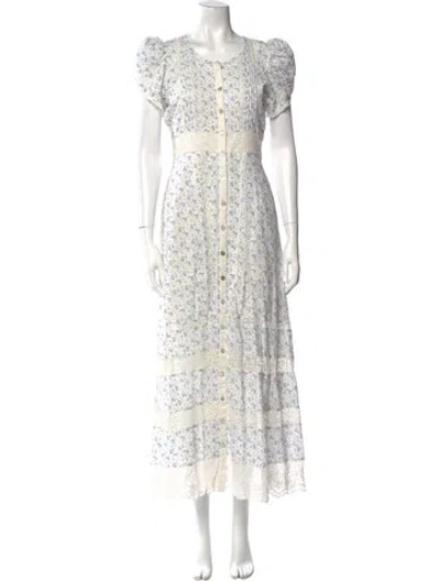 Pre-owned Loveshackfancy Floral Print Long Dress In Neutral