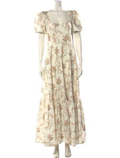Pre-owned Loveshackfancy Floral Print Long Dress In Neutral