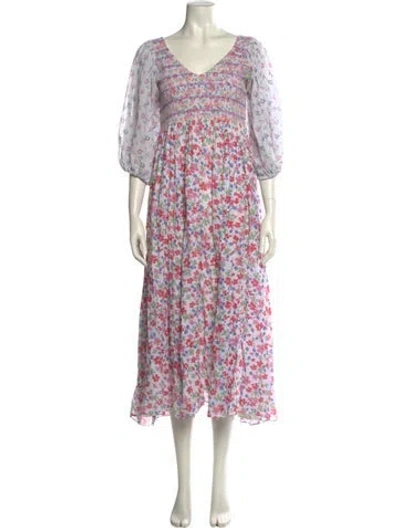 Pre-owned Loveshackfancy Floral Print Long Dress In Neutral