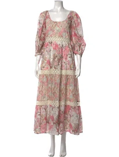 Pre-owned Loveshackfancy Floral Print Long Dress In Neutral