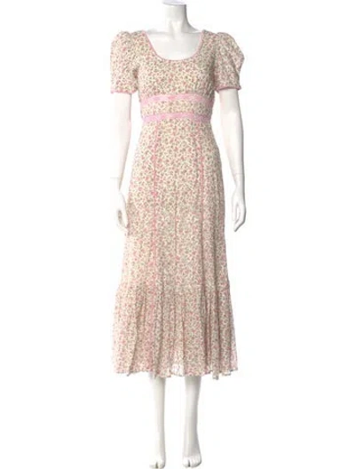 Pre-owned Loveshackfancy Floral Print Long Dress In Neutral