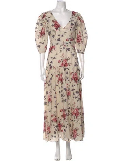 Pre-owned Loveshackfancy Floral Print Long Dress In Neutral